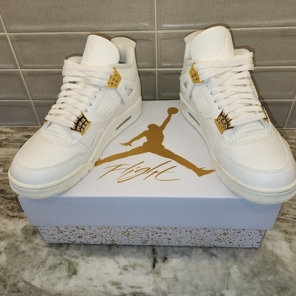 Air Jordan 4 Retro White Gold Metallic Womens 9.5 Men 8 Unisex AJ4 Sneakers - Picture 7 of 14